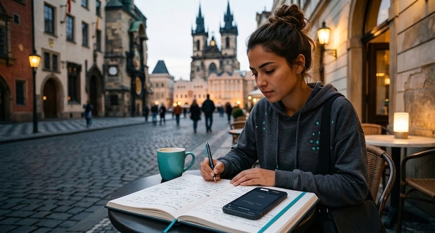 Student studying abroad in a foreign city